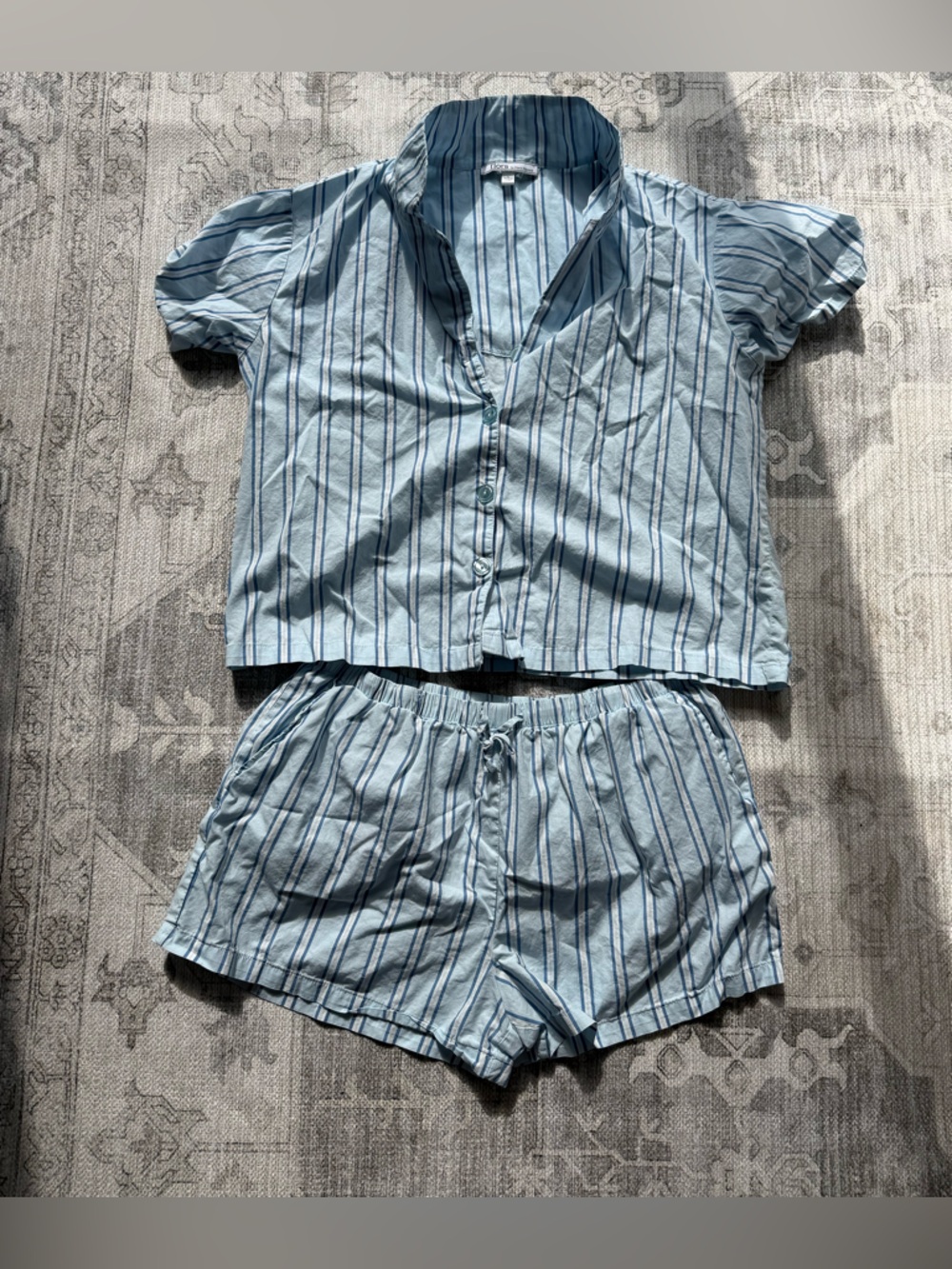 Striped Light Blue Women's Pajama Set - Short Sleeve Top & Shorts
